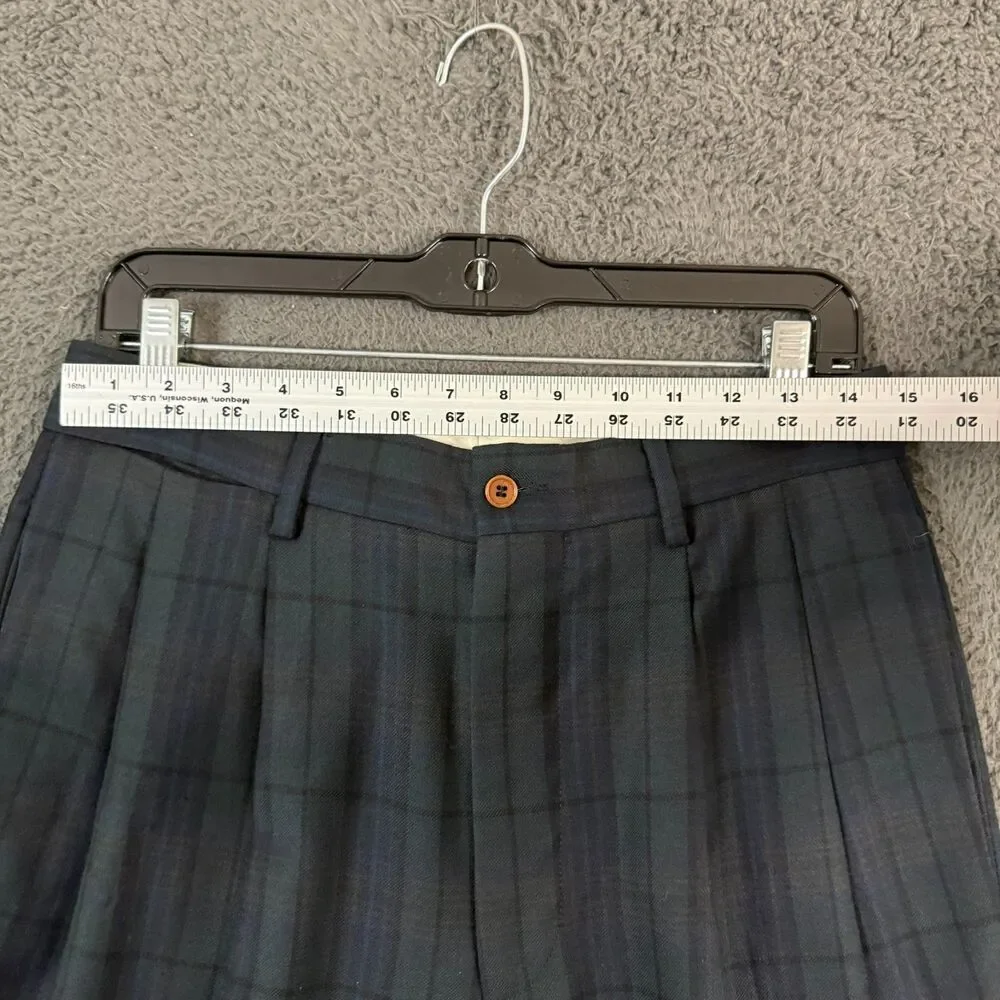 Vtg Banana Republic Dress Pants Mens 31x30 Blue Tartan Plaid Pleated Classic Fit